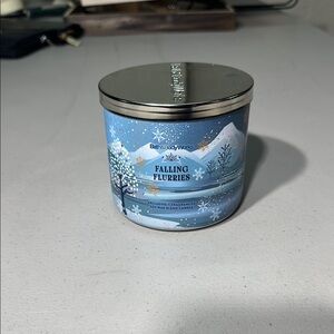 Bath & Body Works Falling Flurries Candle - Blue and Silver Design